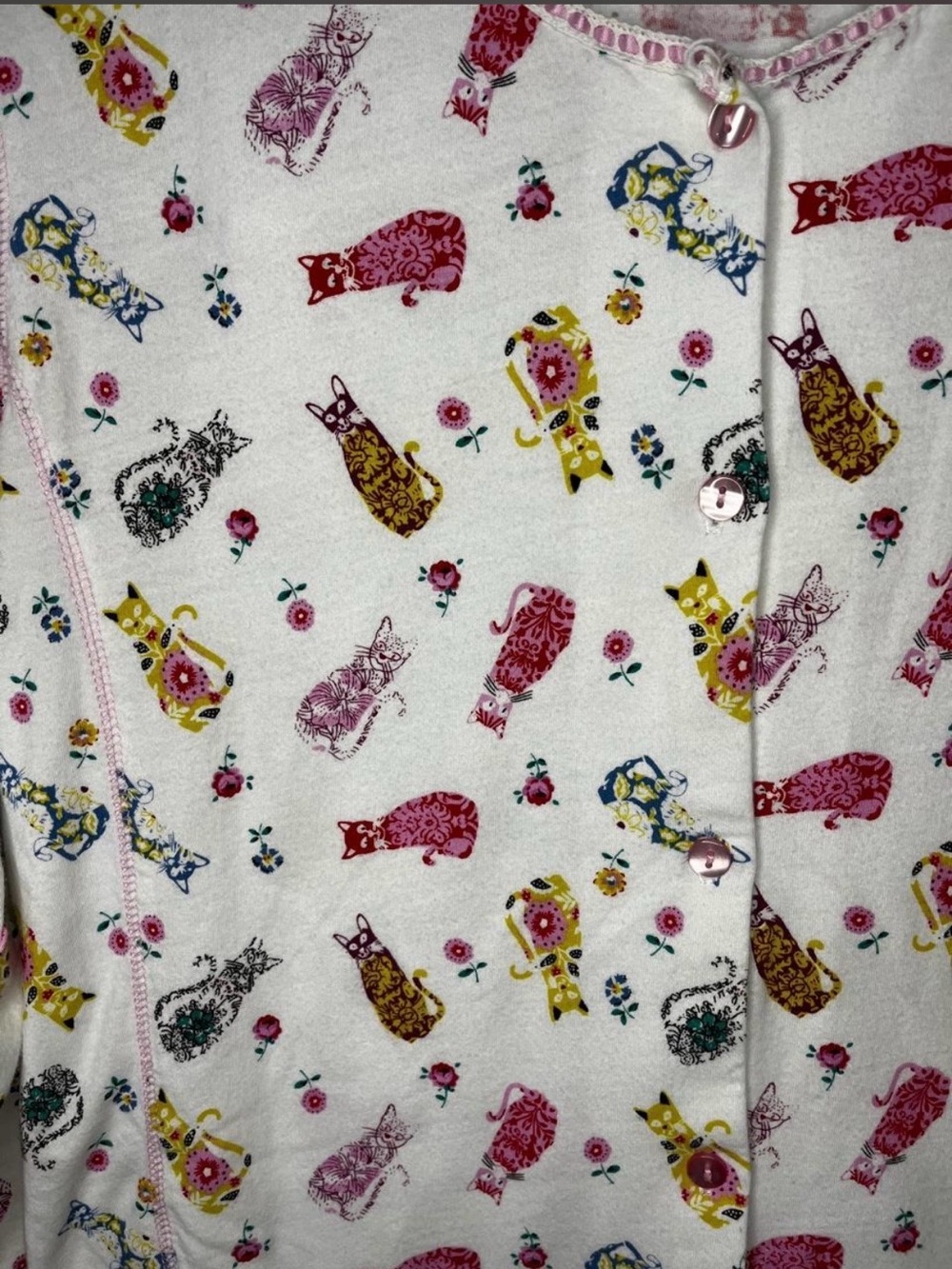 La Cera Boho Cat Print Pajama Set Small 100% Cotton Paisley Button Up